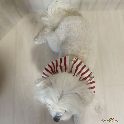 犬用スタイ｜リネン生地でサラッと快適！リボンがかわいいストライプ柄 よだれかけ 小型犬