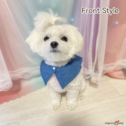 犬用名入りセーラースタイ｜デニムルックガーゼ ブルー 刺繍カスタム 小型犬 中型犬