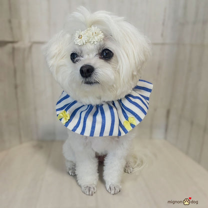 犬用スタイ｜リネン生地でサラッと快適！リボンがかわいいストライプ柄 よだれかけ 小型犬