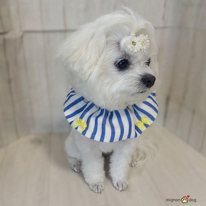犬用スタイ｜リネン生地でサラッと快適！リボンがかわいいストライプ柄 よだれかけ 小型犬
